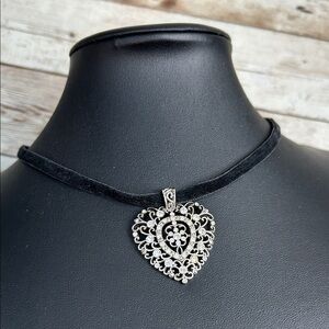 Monet Marcasite Silver Heart Pendant Necklace